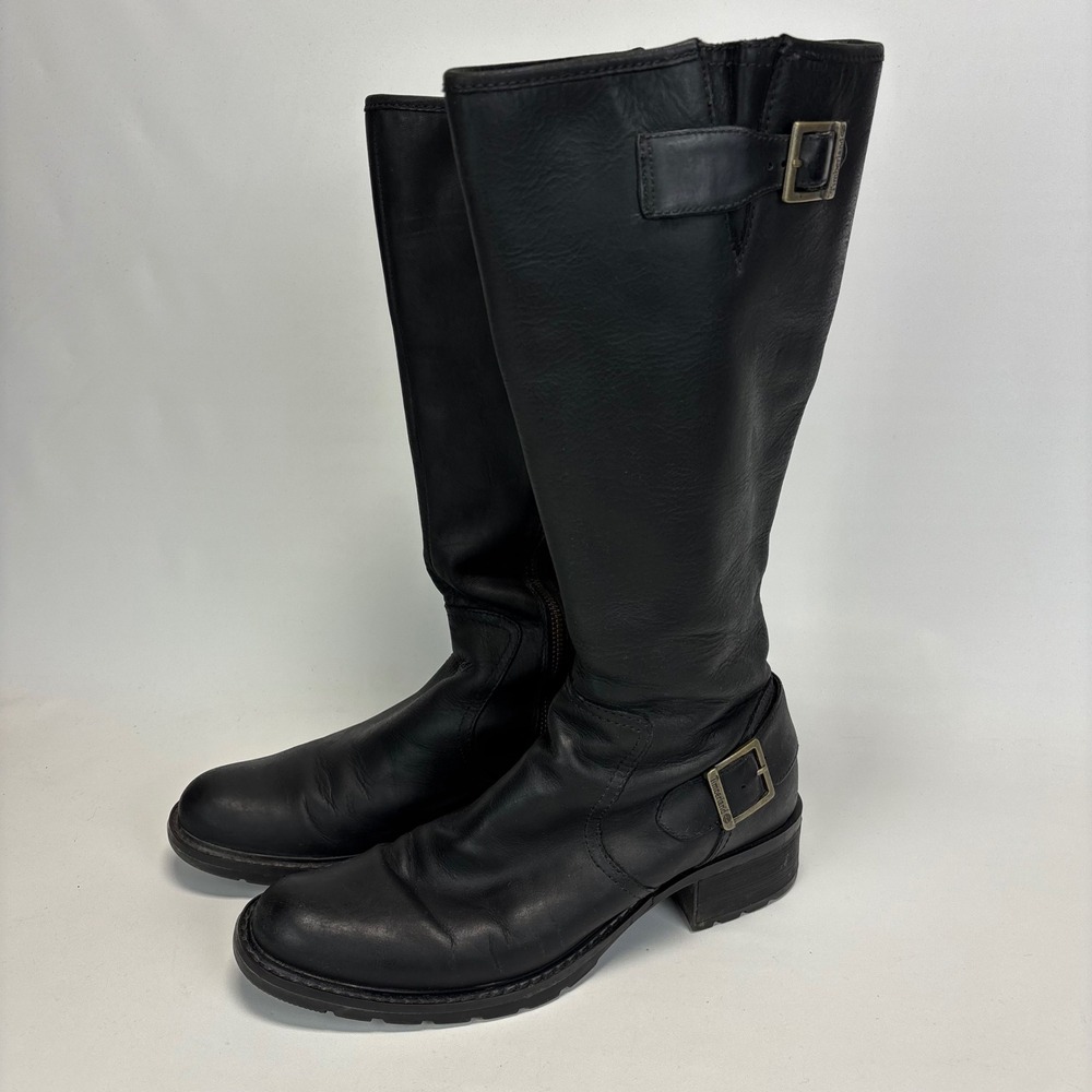 Timberland Tall Moto Boots Womens 9 Black Leather Buckle Riding 61629 Lexiss M